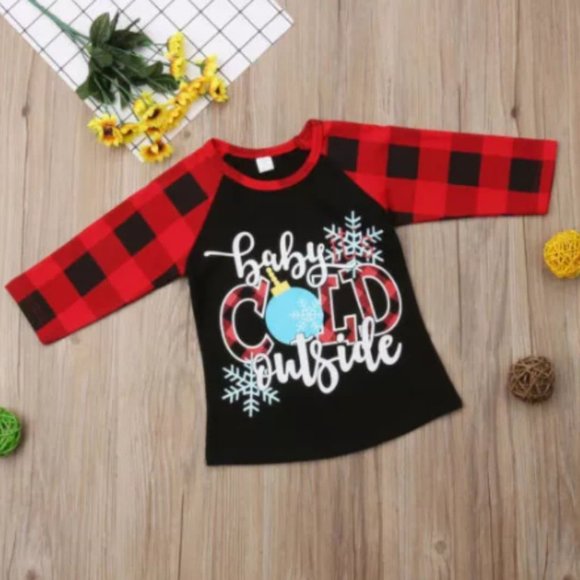 NEW Baby Its Cold Outside Buffalo Plaid Tee Shirt - Picture 1 of 4